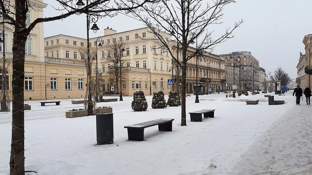 Snowy streets in Warsaw, one of the Best Tourist Places to Travel in December on a Budget