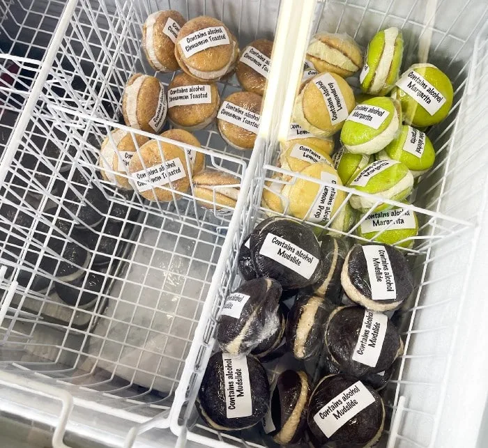 Packaged pies sold at a country flea market.