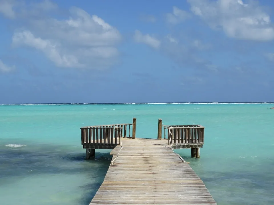 A Wooden Dock in the shallows in Bonaire
