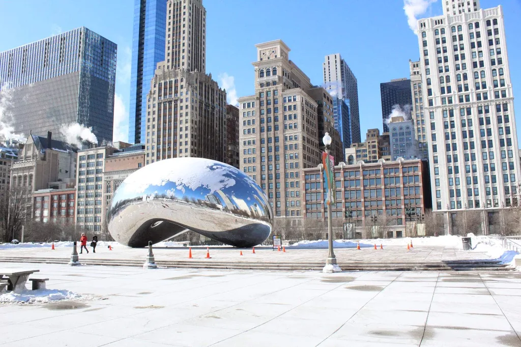 The fanous fish eye in Chicago covered in snow