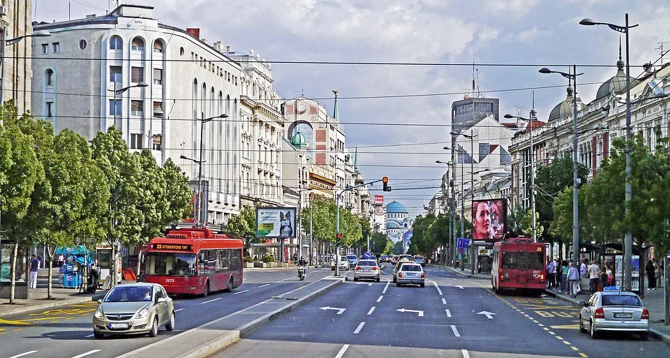 Busy street in Belgrade during the day