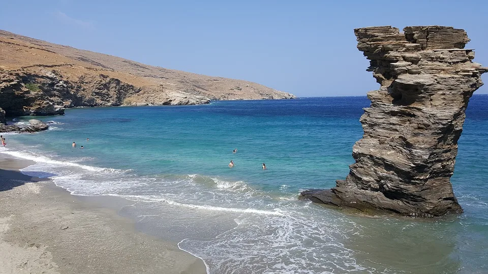 Strange rock formations on Andros island beach