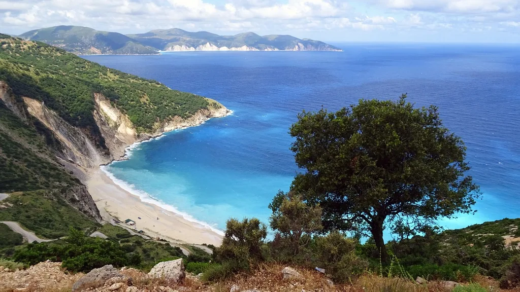 Amazingly blue Myrtos beach on Kefalonia