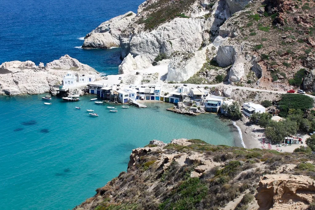 A small fishing port on Milos in Greece