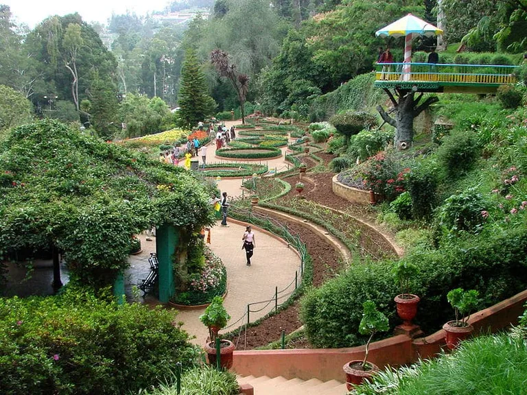 Lush and neat botanical gardens in Ooty, South India.