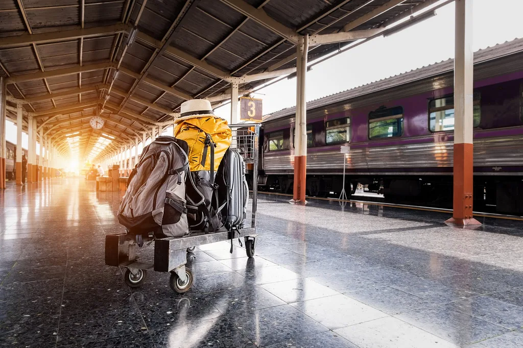 Travel Luggage Stacked On A Station