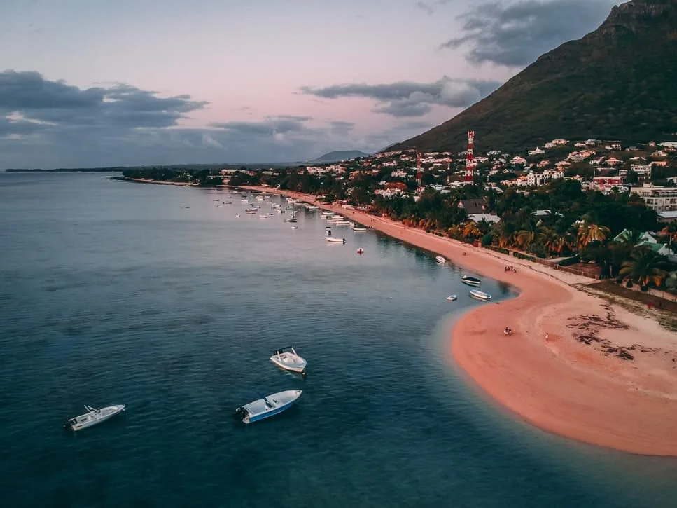 An aerial view of the coastline, Mauritius