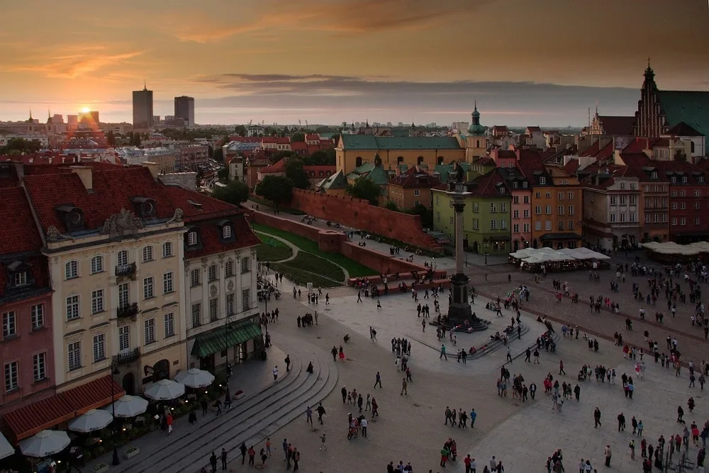 Castle Square with Zygmunt's Column, Royal Castle and Warsaw's Old Town and St. John's Cathedral
