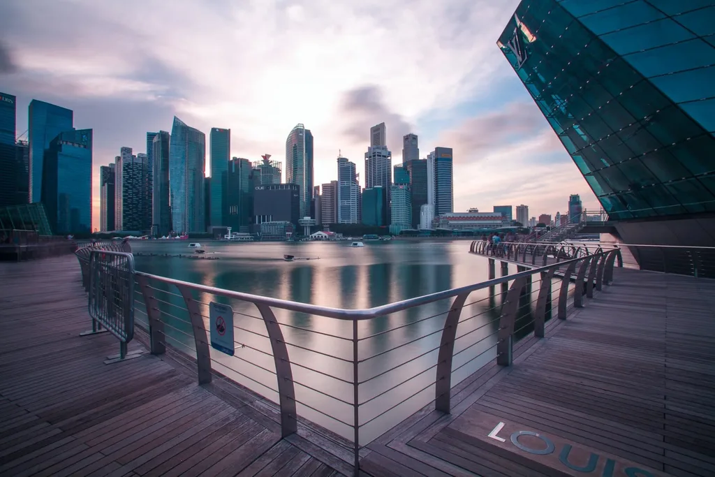 Singapore Early Morning Skyline with River and Bulidings
