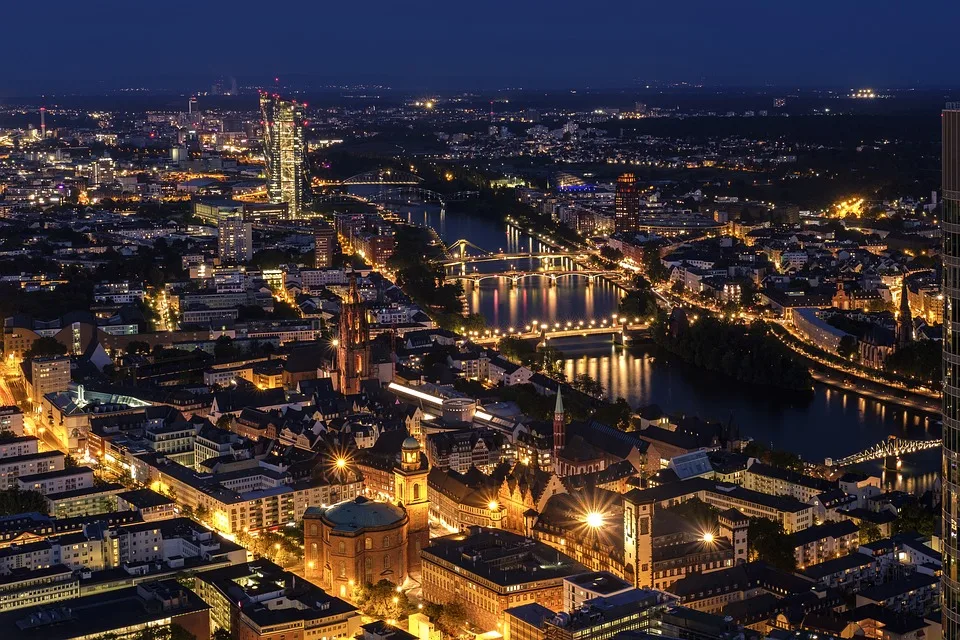 Panoramic view of Frankfurt by night