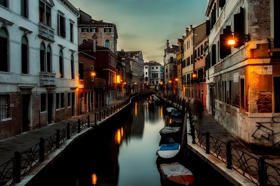 A canal in Venice at dusk