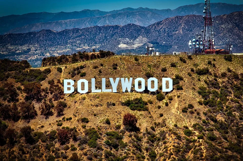 Bollywood Sign on an Arid Hill in the Background