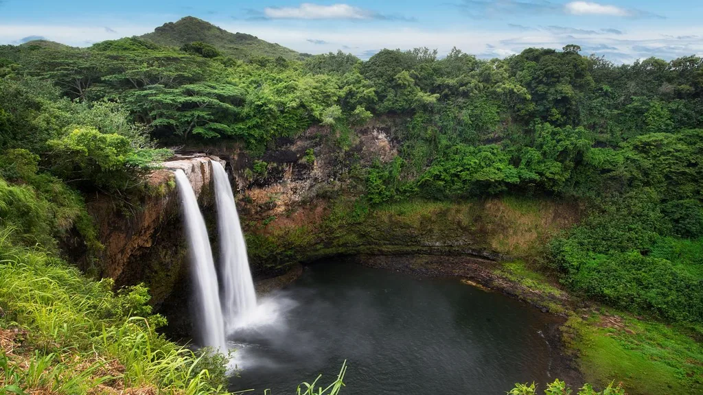 kauai wailua falls over the mountain top