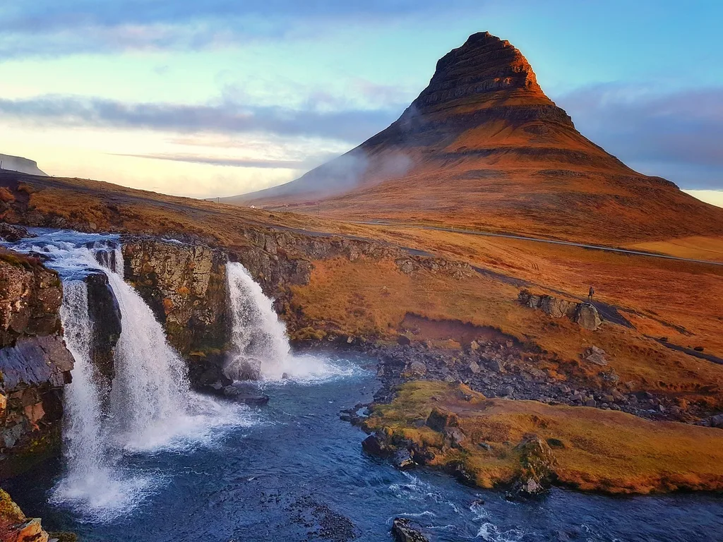Mount Kirkjufell and the two waterfalls