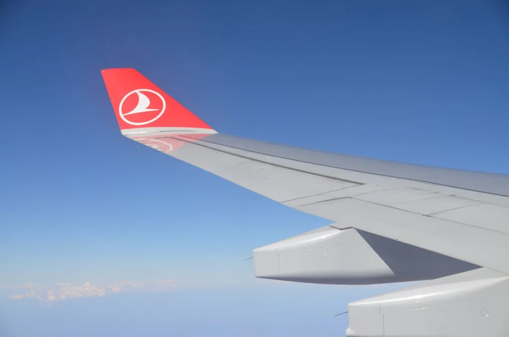 Turkish Airlines logo on the wing of a plane