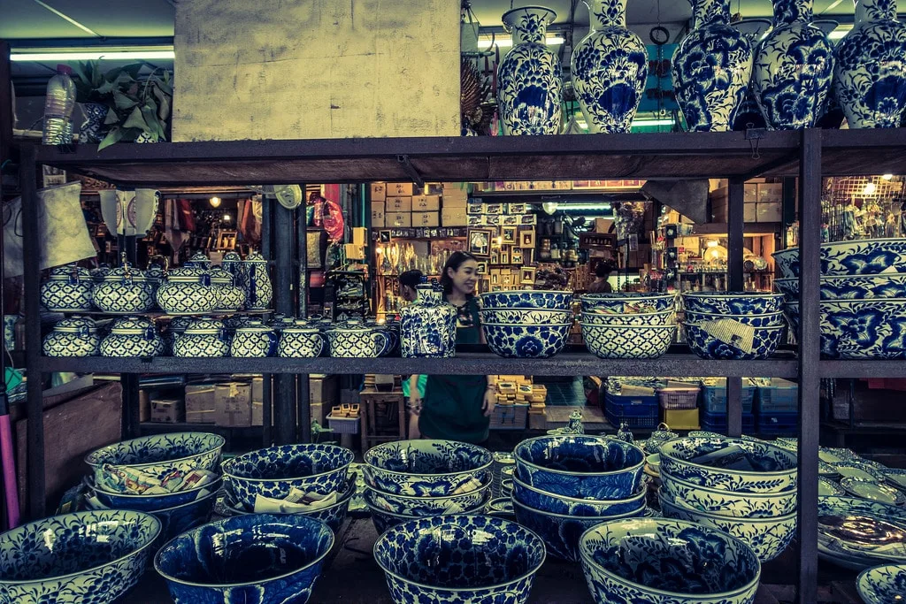 display of different ceramics like vase and tea pots