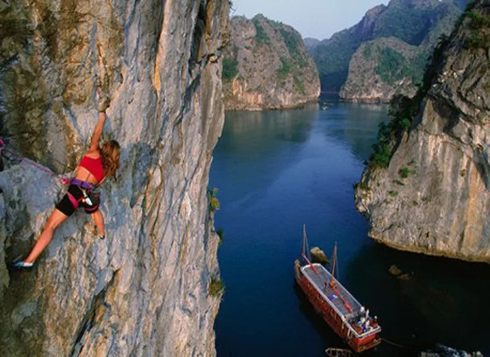 Climbing in Halong Bay, Seaside in Southeast Asia