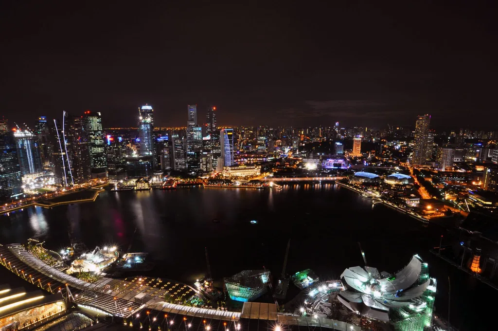 Singapore skyline at night as seen from Marina bay observation deck
