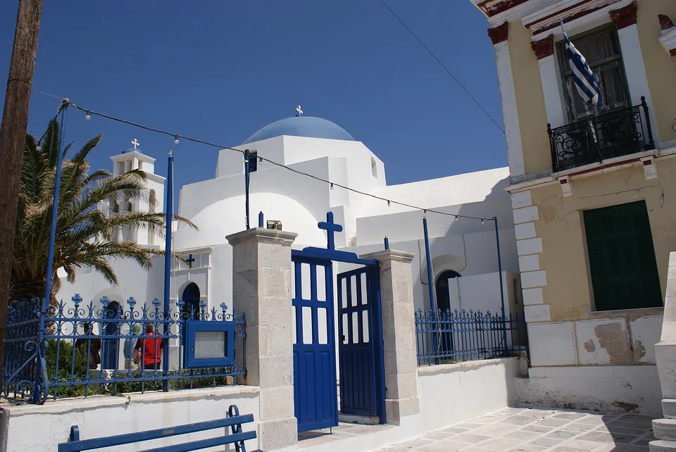 Blue Gate and a White Serifos Church