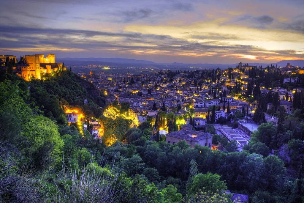 Dusk in Granada in Spain